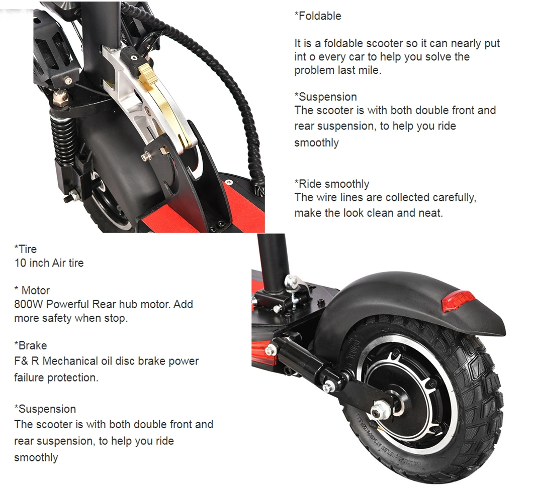 New Stylish 48V 800W Adult Electric Scooter with Seat Light and Suspension E Scooter