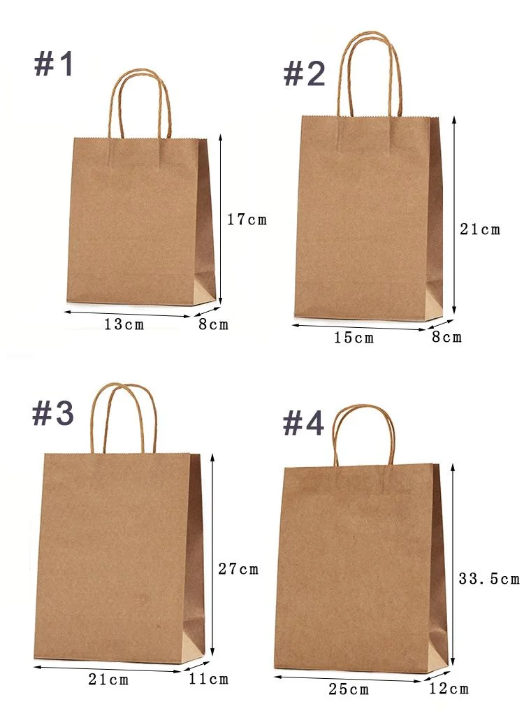 Flat Handle Brand Brown Craft Packaging Shopping Carrier Pouch 100% Recyclable Kraft Paper Carring Bag for Groceries