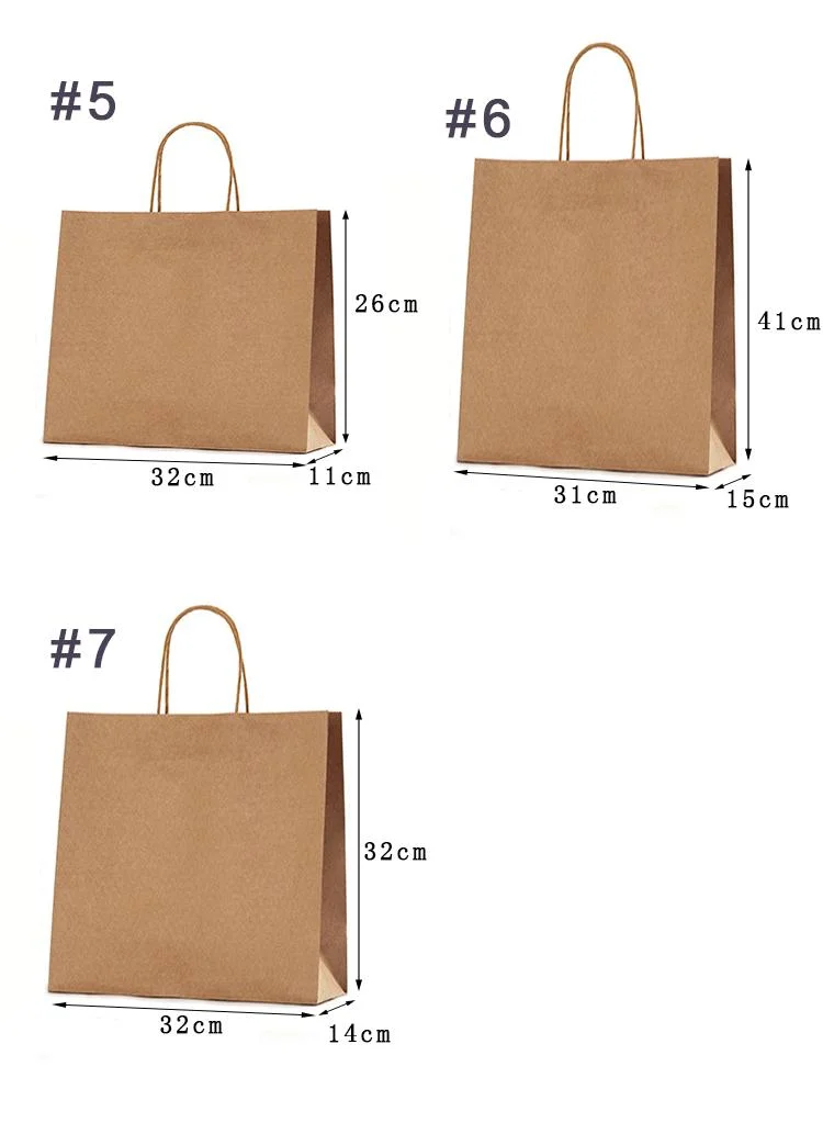 Flat Handle Brand Brown Craft Packaging Shopping Carrier Pouch 100% Recyclable Kraft Paper Carring Bag for Groceries