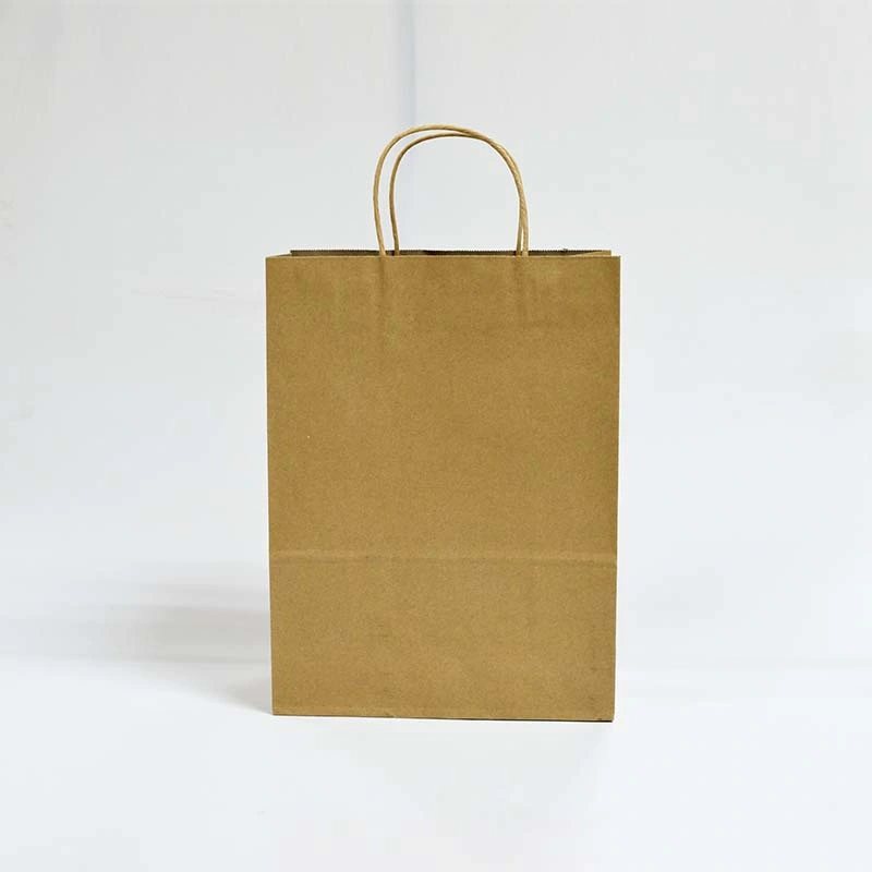 Flat Handle Brand Brown Craft Packaging Shopping Carrier Pouch 100% Recyclable Kraft Paper Carring Bag for Groceries