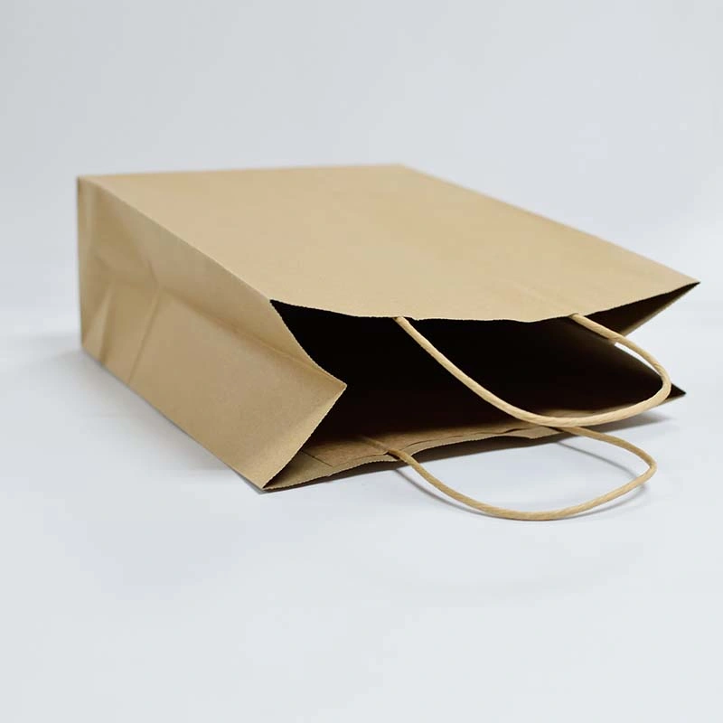 Flat Handle Brand Brown Craft Packaging Shopping Carrier Pouch 100% Recyclable Kraft Paper Carring Bag for Groceries