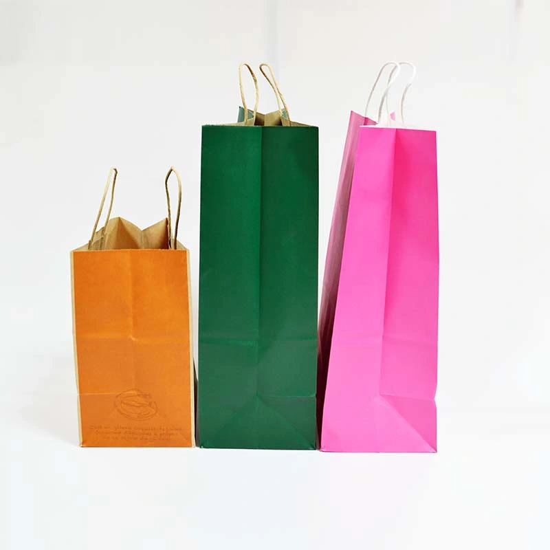 Flat Handle Brand Brown Craft Packaging Shopping Carrier Pouch 100% Recyclable Kraft Paper Carring Bag for Groceries